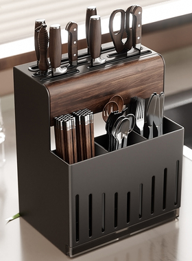 胡桃木刀架厨房刀具收纳架双吸盘壁挂式菜刀勺子筷子笼筷筒置物架