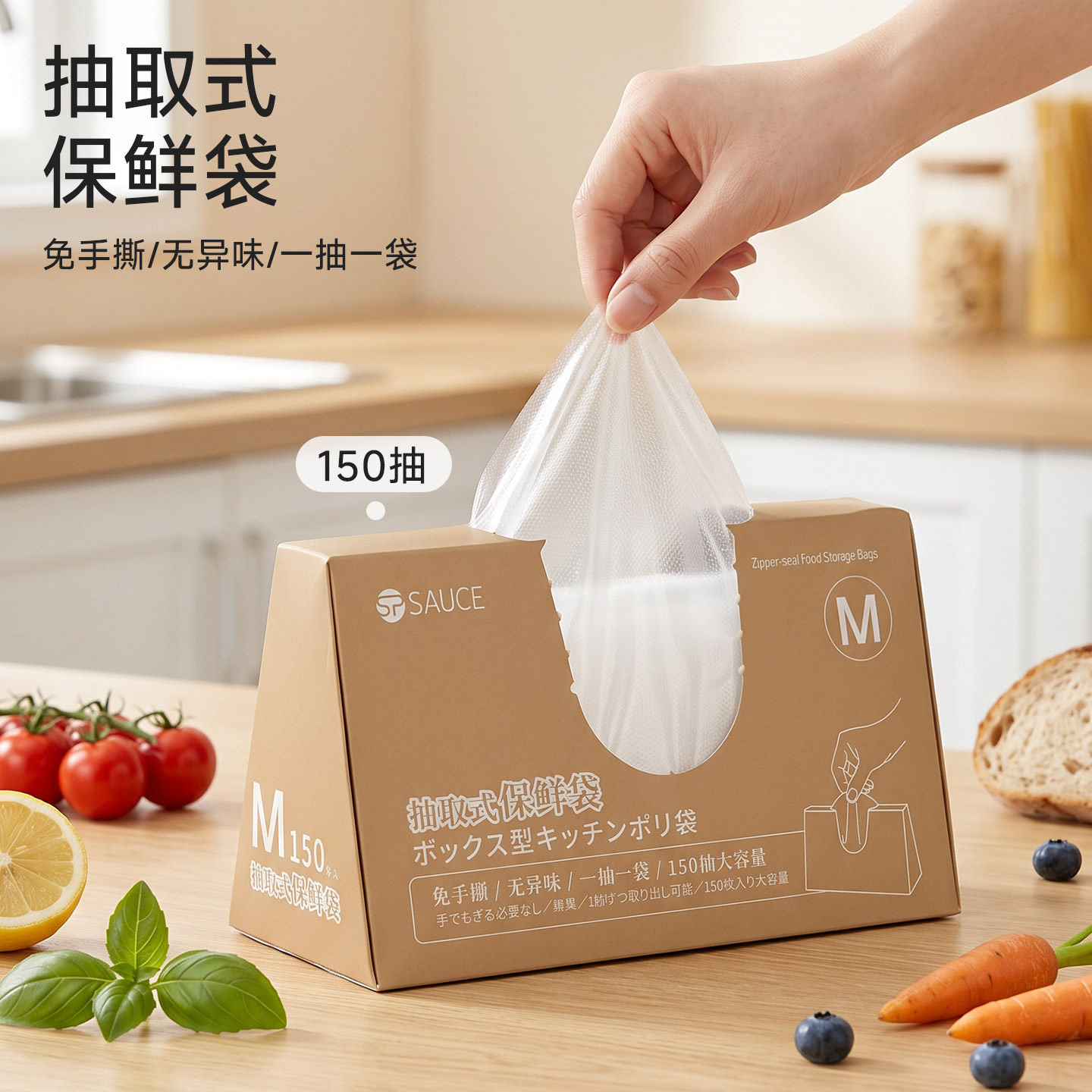 保鲜袋食品级冰箱食材冷藏一次性食品袋厨房免撕加厚抽取式塑料袋