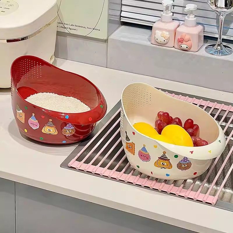 奶油风厨房多功能沥水篮高颜值水果洗菜盆大容量洗菜篮子沥水篮,餐饮具,洗菜盆/沥水篮/漏水筛,淘宝优惠券,粉丝福利购,淘宝优惠卷