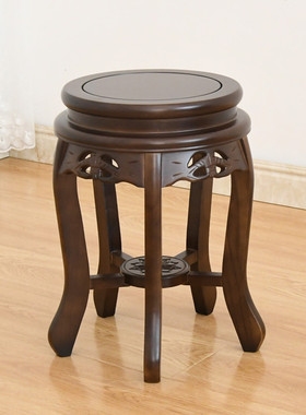 黑胡桃色实木鼓凳家用客厅圆凳现代中式沙发茶几矮凳子琴凳古筝凳