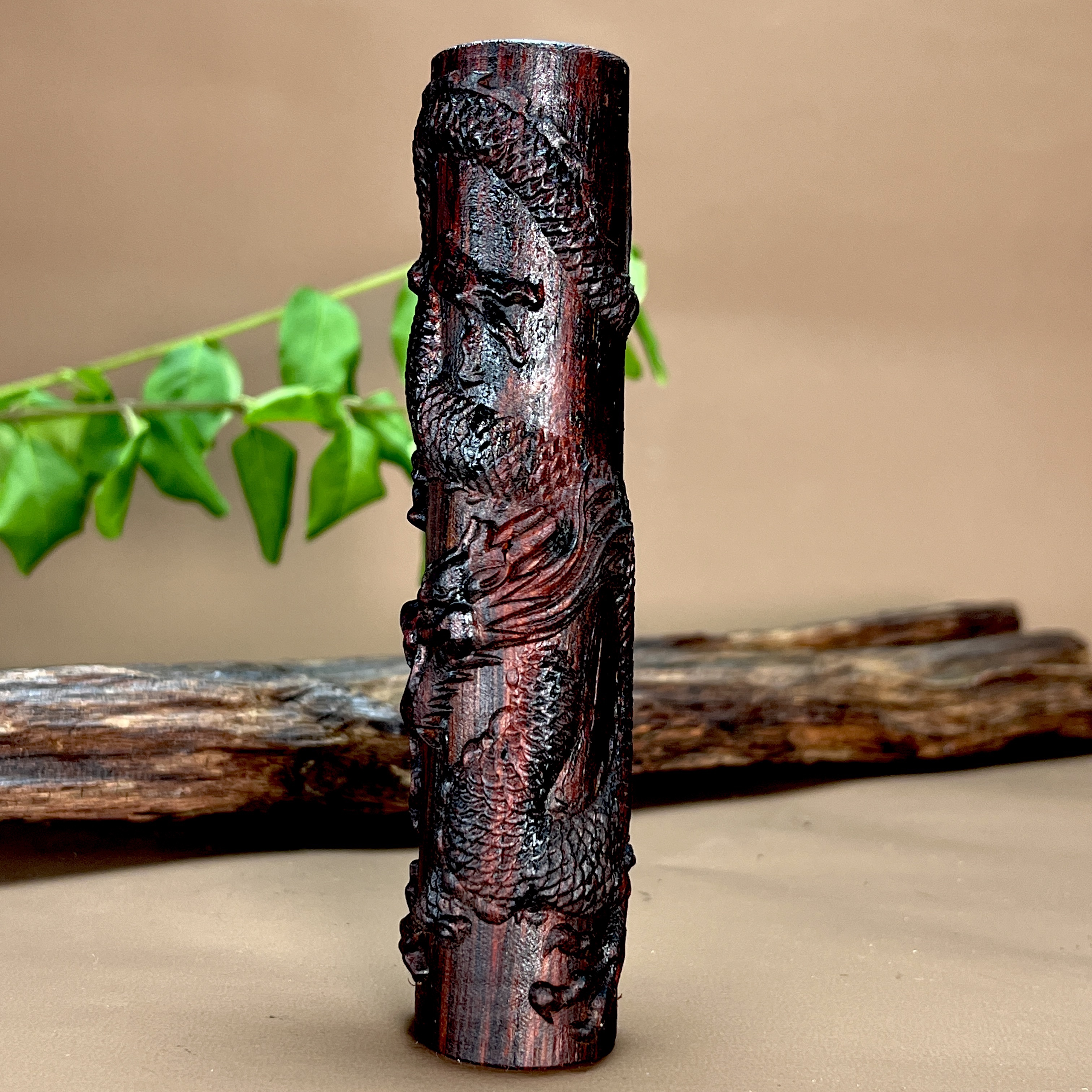 降真香盘龙柱手把件摆件全实木雕刻手柄客厅家居装饰品工艺品圆柱