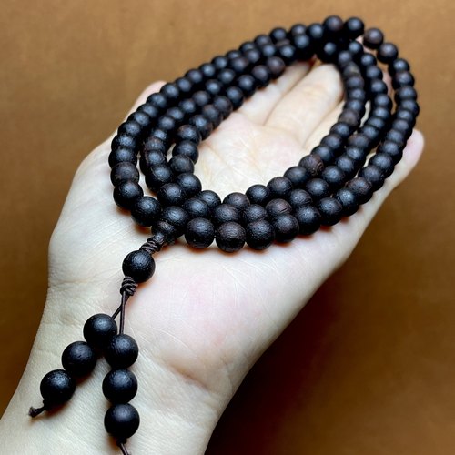 降真香0.8尺寸108颗多圈手串黑油软糖结麻丝高油高蜜佛珠念珠手链