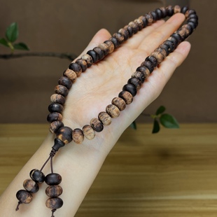 天然降真香07乘10.5算盘珠54颗手持上品香紫油藤心黄油自然结香