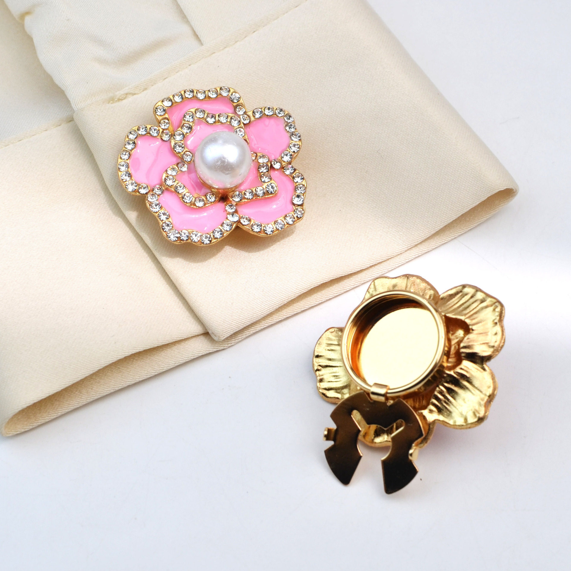 玫瑰花珍珠衬衫扣亮金属胸针扣珍珠花水钻袖扣乌龟扣套扣夹扣