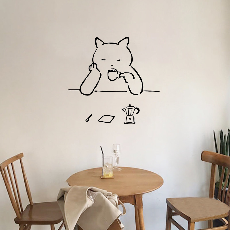 简约ins风线条画咖啡馆奶茶店贴画餐厅酒吧厨房玻璃门装饰墙贴纸