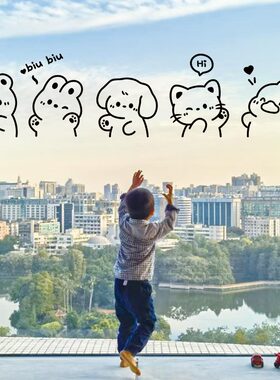 卡通可爱动物玻璃门窗户柜子抽屉垃圾桶创意装饰贴纸橱窗镜子贴画