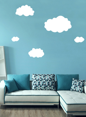 ins浅蓝色墙白云朵贴 可移除电视儿童房幼儿园天花板吊顶装饰贴纸