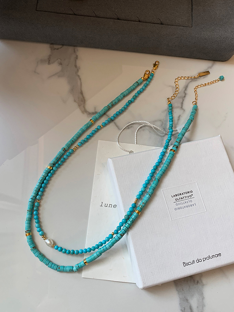 Natural pearl turquoise beaded necklace women's 2024 new popular light luxury niche new Chinese clavicle chain necklace