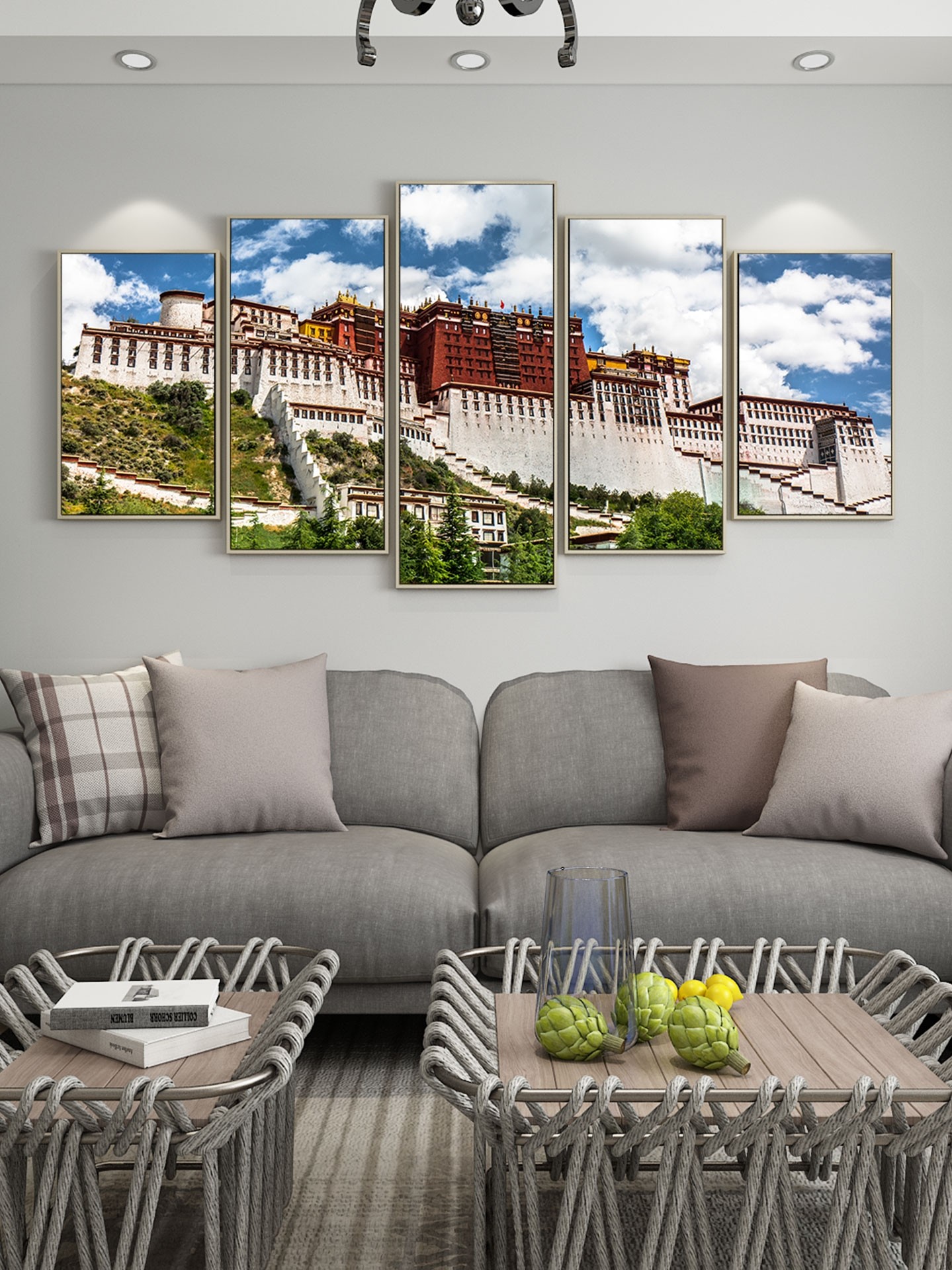 新品达景拉宫挂画客厅背布墙框画西藏拉萨城市建筑风景画有大幅装