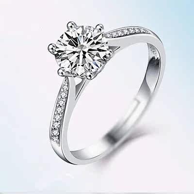 纯银六爪莫桑石钻石戒指时尚潮人仿真钻戒女款豪华日韩版求结婚戒