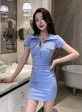 polo领连衣裙子女2023夏装新款夜店性感开衩修身显瘦秋季女装短裙