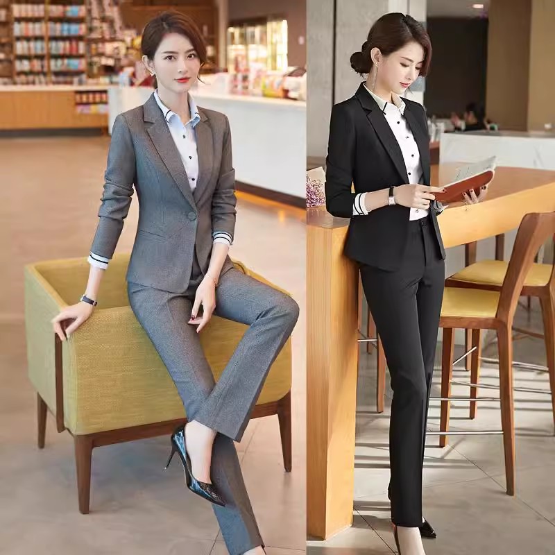 灰色西装套装女春秋职业气质正装西服酒店前台接待工装经理工作服
