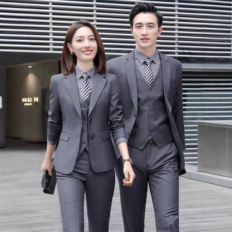 灰色西服套装男女职业装商务西装正装房地产银行售楼部教师工作服