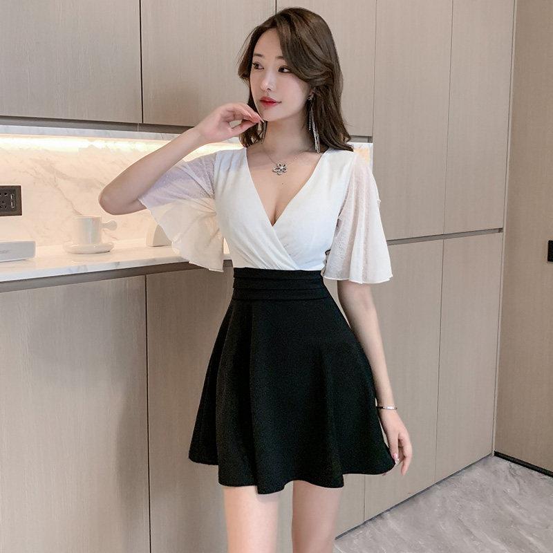 夜场女装气质遮肚裙桑拿洗浴按摩技师服上班衣服夜总会性感连衣裙