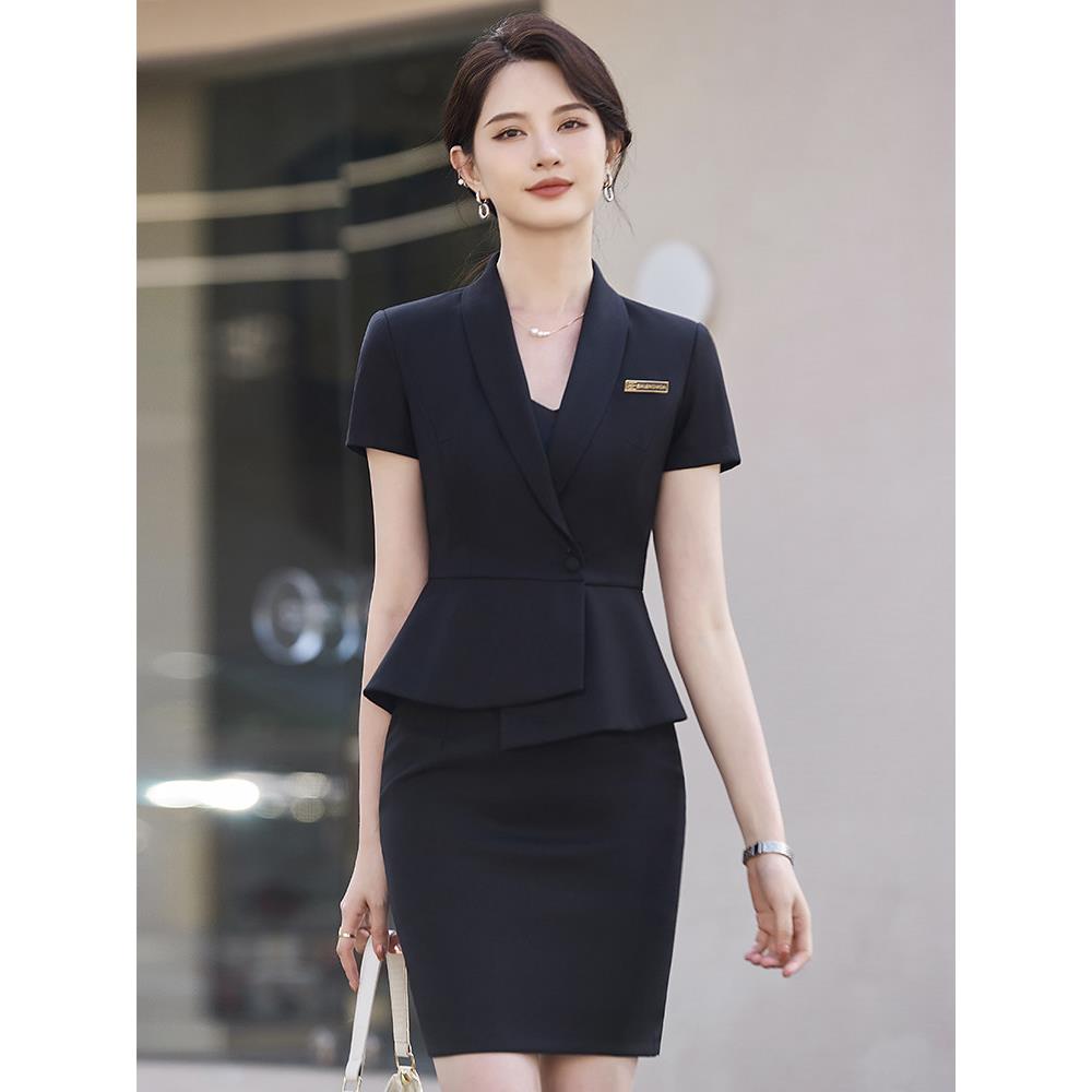 高端短袖西装套装女夏季薄款职业气质酒店经理售楼部珠宝店工作服