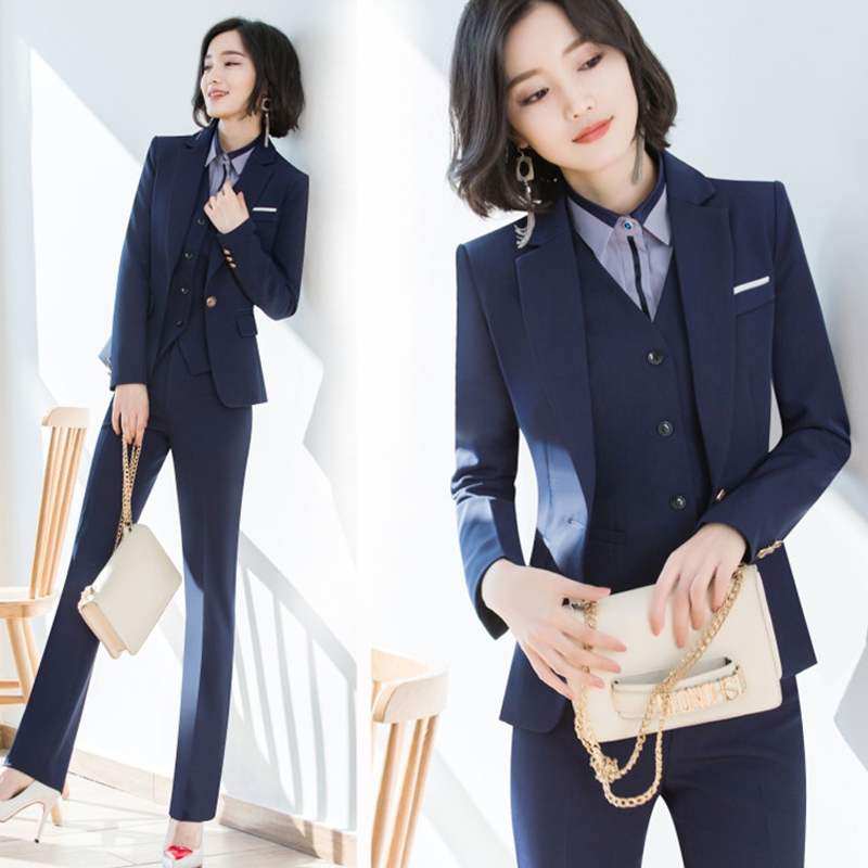 酒店经理工作服马甲秋冬装女前台服务员西装制服长袖时尚职业套装