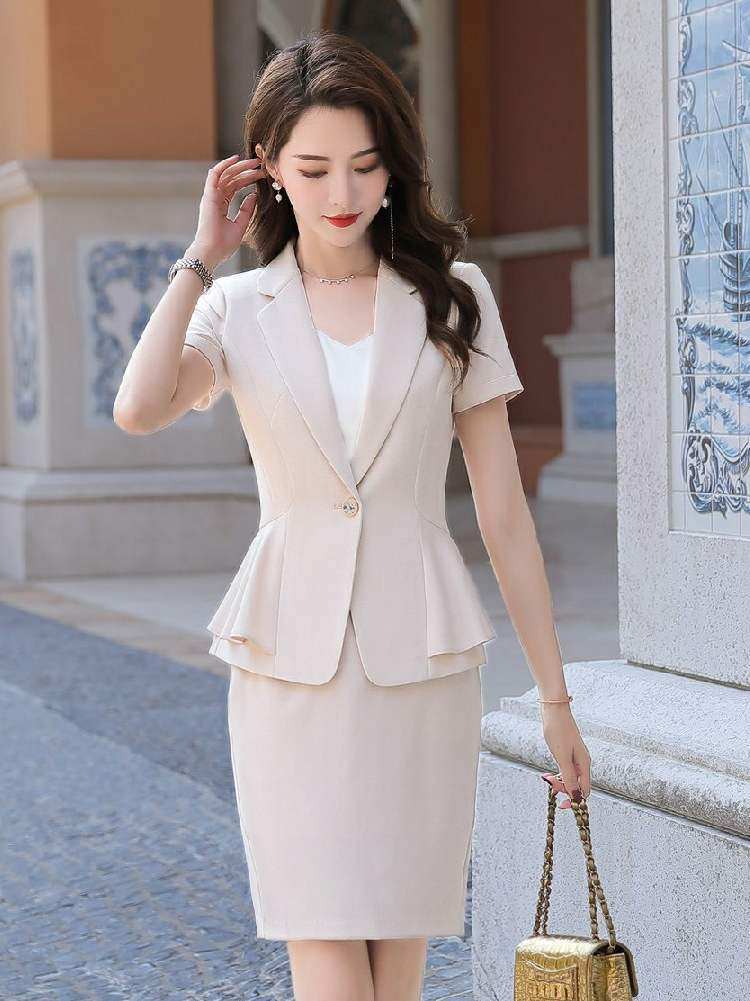 酒店前台珠宝店白领高级西装套装气质短袖女士西服外套职业装套裙