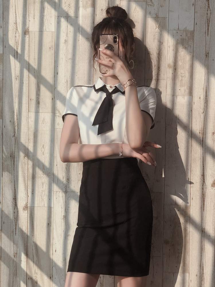 美容师服装气质时尚职业套装女夏季衬衣复古港味主持人工作服制服