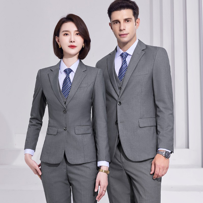 灰色职业西装套装定制男女商务正装4S店售楼部工作服教师西服外套