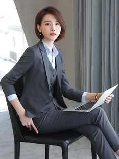 职业套装气质高端灰色OL西服酒店前台工装职业装女西装售楼处正装