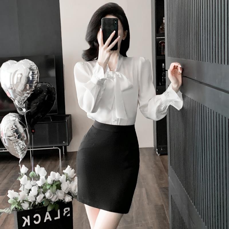 白色长袖衬衫套装裙女2025新款秋季高级感职业装空姐制服气质工装