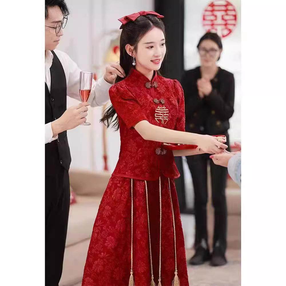 现货结婚旗袍改良中式新娘礼服酒旗袍