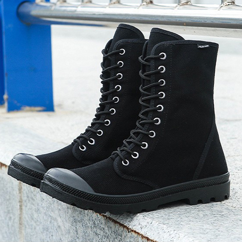 十扣高帮帆布鞋男鞋连舌防沙黑色