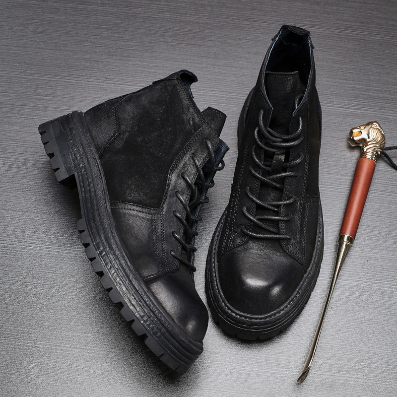 VoguHomme黑色厚底复古马丁靴