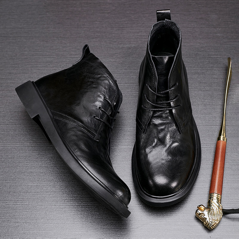 胎牛皮马丁靴男士真皮黑色中帮鞋平底休闲大头靴短靴户外时尚靴子