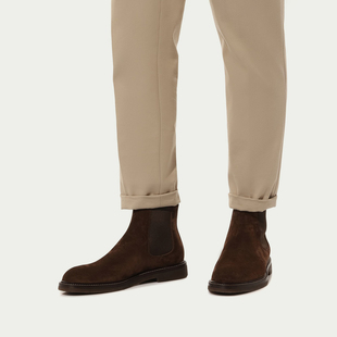 中帮靴子男秋冬牛皮时尚马丁靴青年潮流套筒皮靴休闲圆头切尔西靴