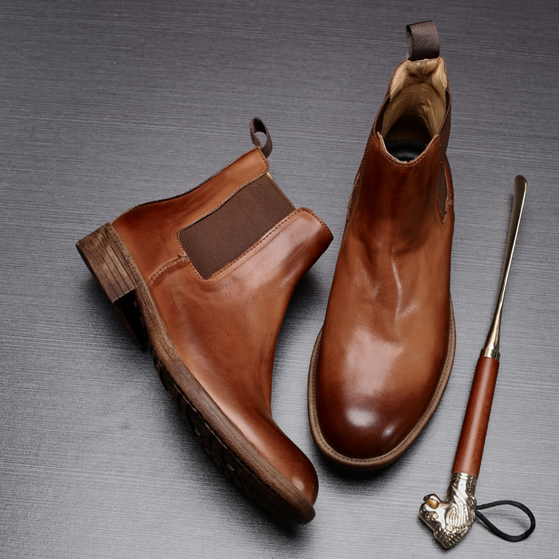 马丁靴VoguHomme圆头真皮复古