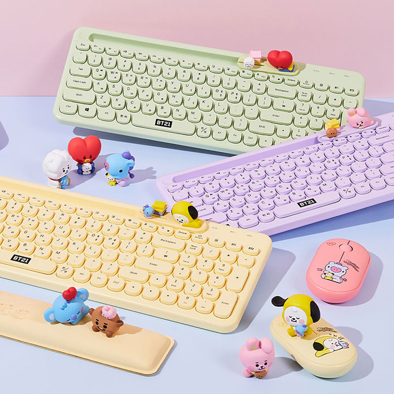正品BT21防弹少年团鼠标女生办公ipad无线蓝牙电脑键盘笔记本绿色