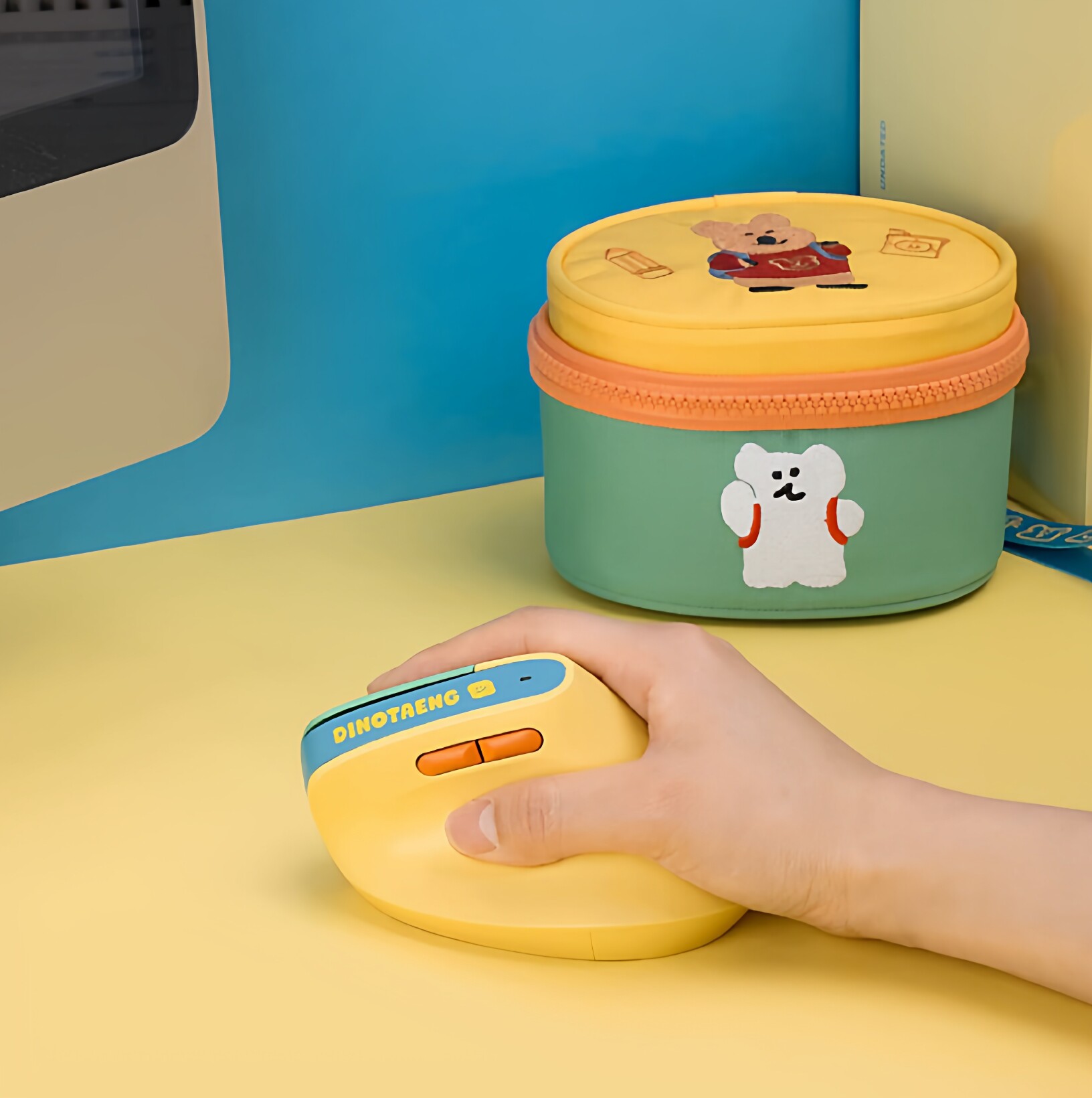 韩国正版dinotaeng黄色小熊舒适直立竖握无线充电静音鼠标办公女