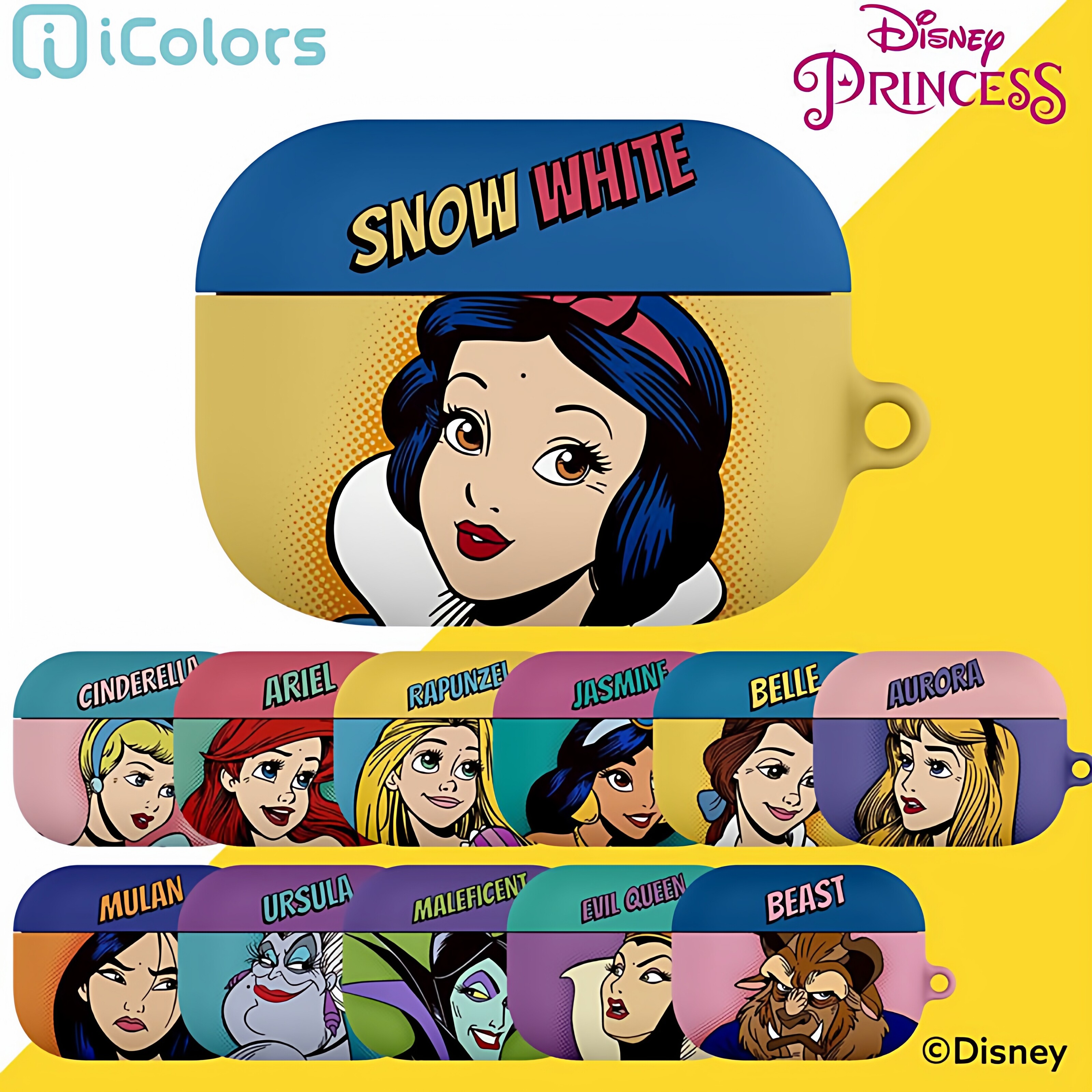 正版disney迪士尼白雪公主美人鱼公主适用苹果AirPods Pro3代耳机包卡通保护套硬壳pro2代挂钩潮壳个性粉色壳