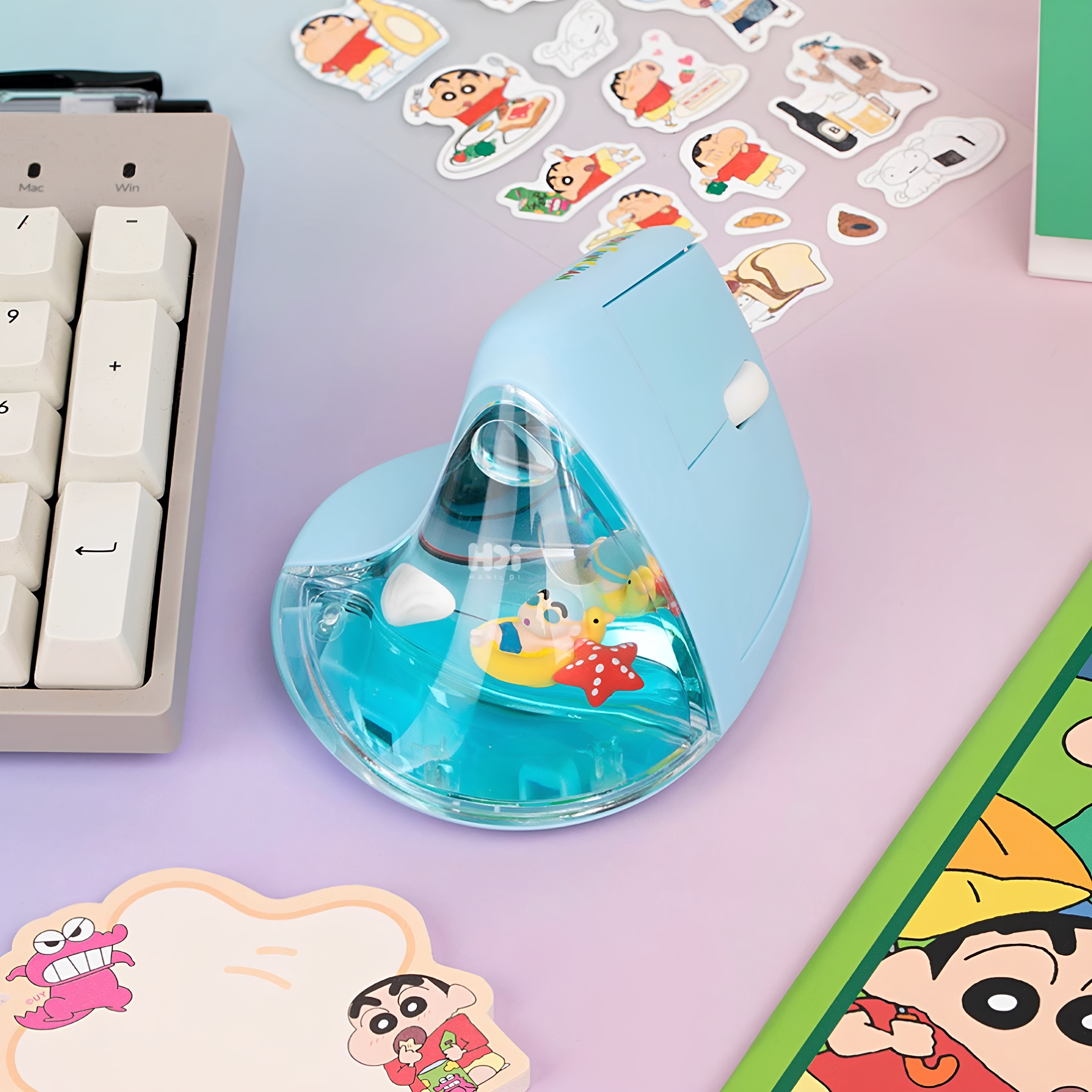 韩国蜡笔小新创意流沙舒适直立竖握无线蓝牙静音充电鼠标办公学习