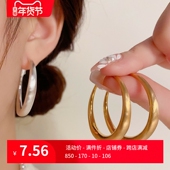 s925银针个性 时尚 简约金属拉丝圆圈耳环气质百搭轻奢冷淡风耳圈