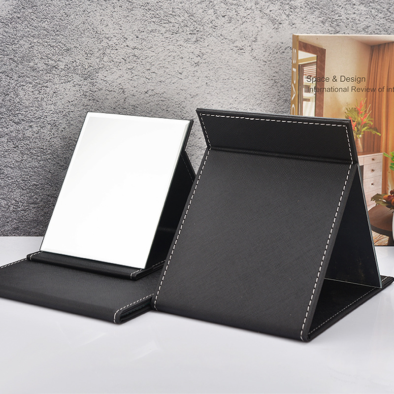 镜子可折叠pu大号化妆镜随身便携梳妆镜桌面台式加厚公主高清镜子