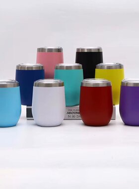 跨境亚马逊304不锈钢鸡蛋杯12oz蛋壳杯u型真空双层大肚红酒杯