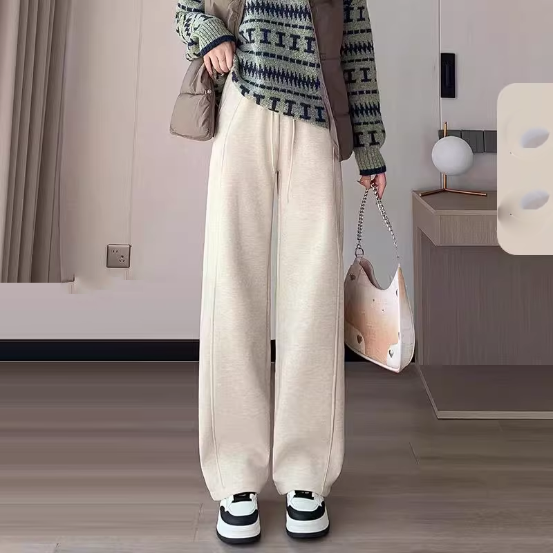 2025冬窄版羚羊 绒高腰秋季显瘦抽绳松紧腰宽松休闲窄版直筒裤女