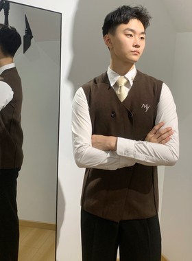 男士针织马甲MY019棕色自我国标舞摩登运动专业秋冬建议拍大一码