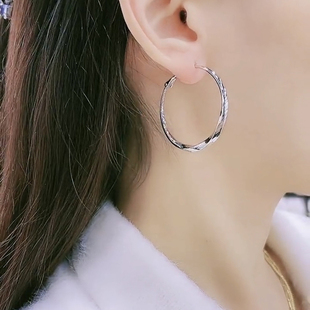 银耳环925纯银针2026新款耳圈时尚百搭小众4cm圈圈简约冷淡风耳饰