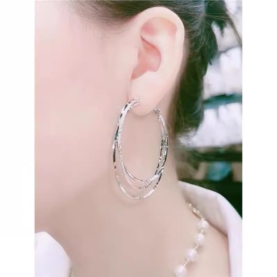 999纯银针三层大耳圈银耳环