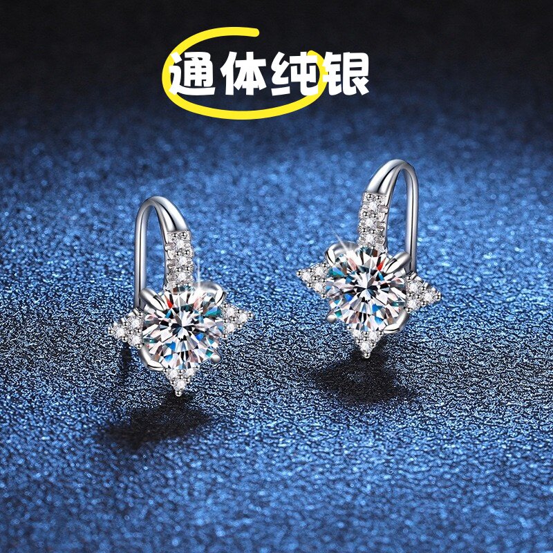 A STAR18K白金莫桑钻石耳环925纯银耳钩星芒雪花耳饰气质甜美新款