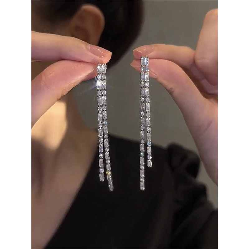 长款流苏镶钻耳坠官方正品种草