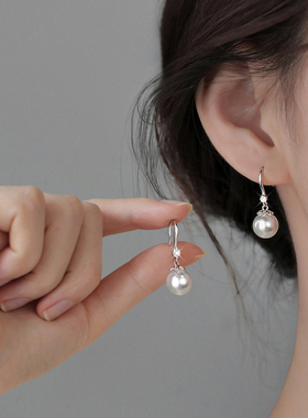 9999正品999通体纯银珍珠耳环