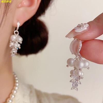 名媛风镶钻珍珠耳环轻奢百搭耳钩