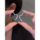 官方正品 奥特莱斯折扣店S925爱心不规则耳环9999纯银女配饰防过敏