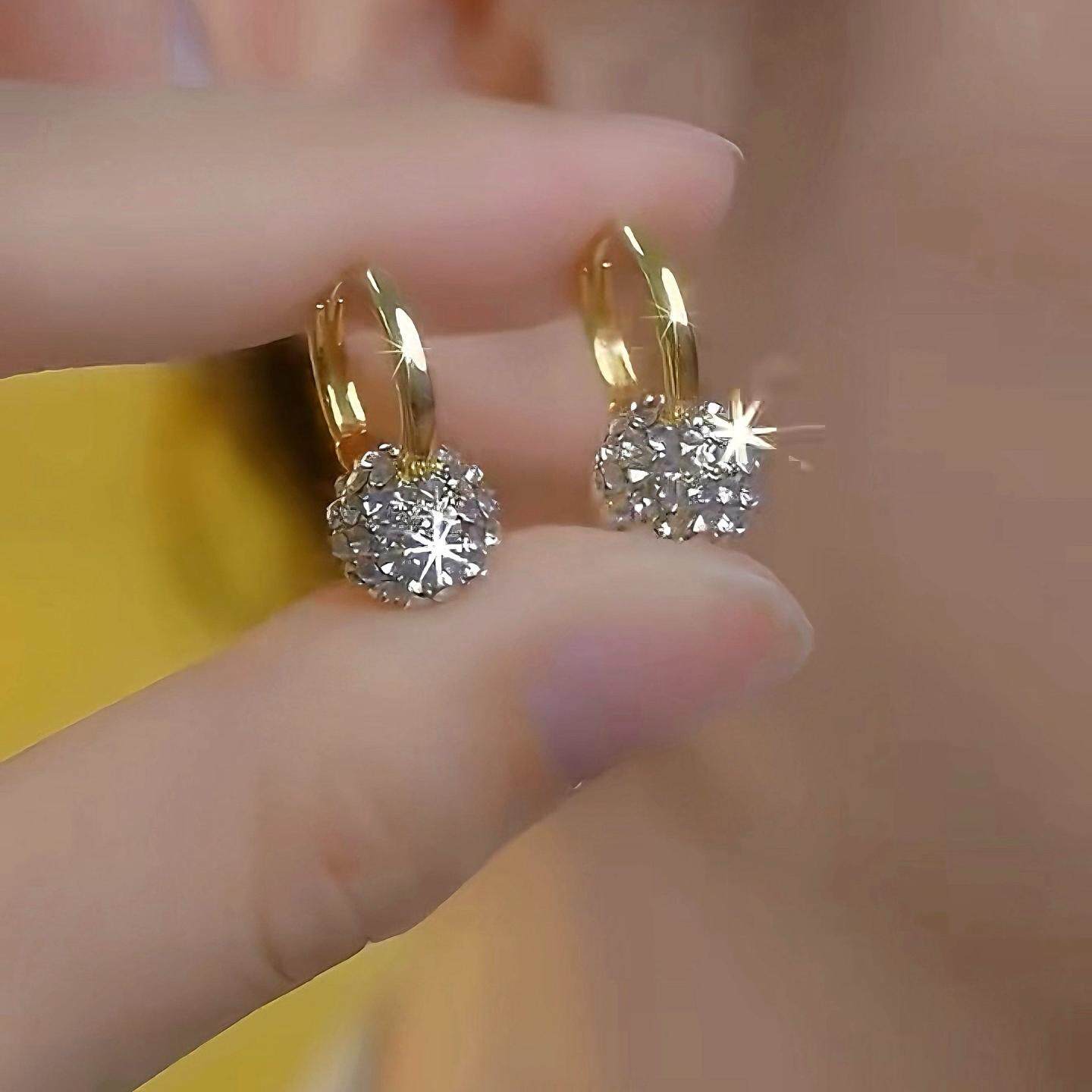 2026新款满钻球形银耳环9999纯银针网红轻奢超闪满钻耳圈时尚气质