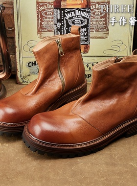 秋冬切尔西靴潮男士水洗工艺时尚皮靴套脚高帮工装靴马丁靴子E357