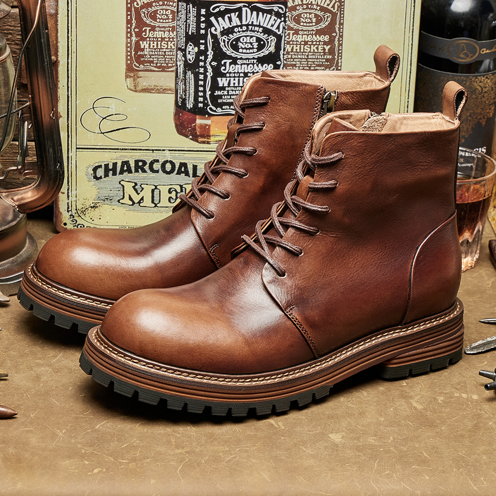 秋冬时尚马丁靴型男时尚工装靴真皮靴复古靴增高帮休闲厚底E356